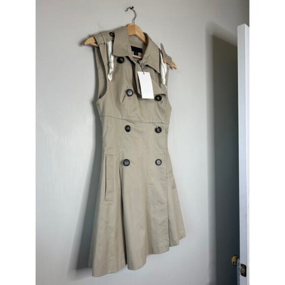 NWT Zara Pleated Button Front Collared Sleeveless Mini Dress Khaki Size: Small - Picture 3 of 8